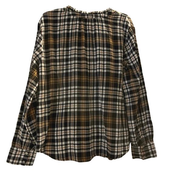 Loft Plaid Button Down Blouse Womens Size XL Black Gold Ruffle Work Casual - Picture 6 of 13